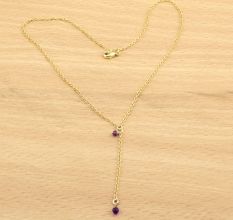 Amethyst Y Shape necklace, Brass with 22k gold plated necklace for women